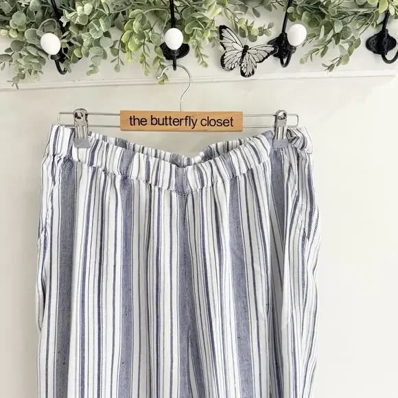Fresh Produce Rayon Cotton Blue Striped Elastic Waist Wide Leg Pant L CV - Picture 2 of 4